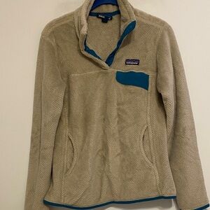 Patagonia Tan Fleece with Turquoise Trim, infinity pocket